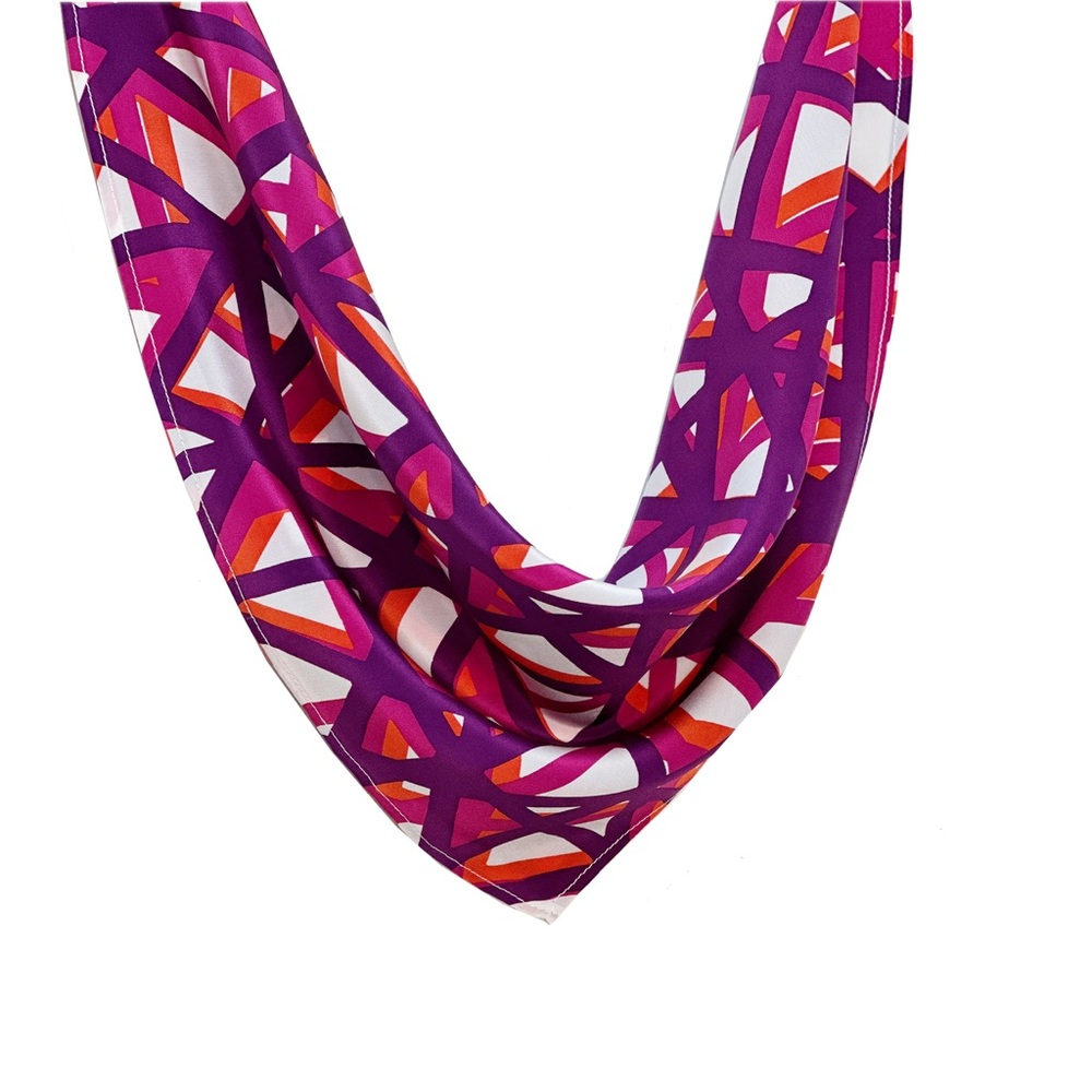 NWT SILKLETTE Intersections 100% Fine Silk Kerchief Scarf ORANGE/MAGENTA/WHITE - Picture 3 of 5